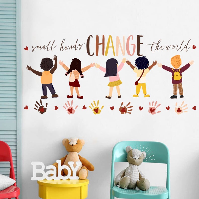 Mfault Inspirational Small Hands Change The World Handprint Wall Decals Stickers, Diversity Inclusion Equality Nursery Decorations Bedroom Playroom Classroom Art, Neutral Toddler Kids Room Decor - Image 4